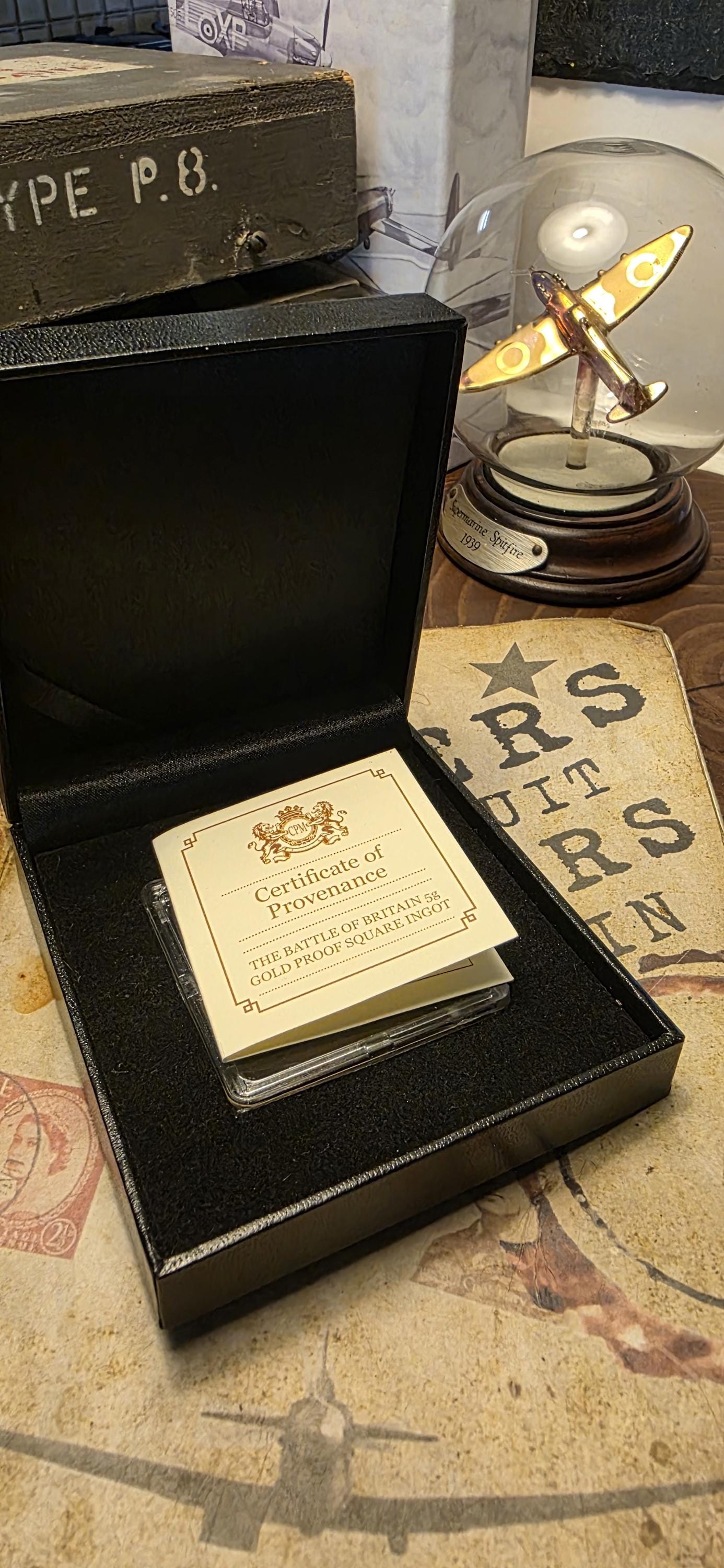 5gram Gold .999 Bar & Handmade Bangle D-Day Battle of Britain Spitfire Commemorative Solid 24k Gold Bullion Bracelet VE Day Ingot WW2