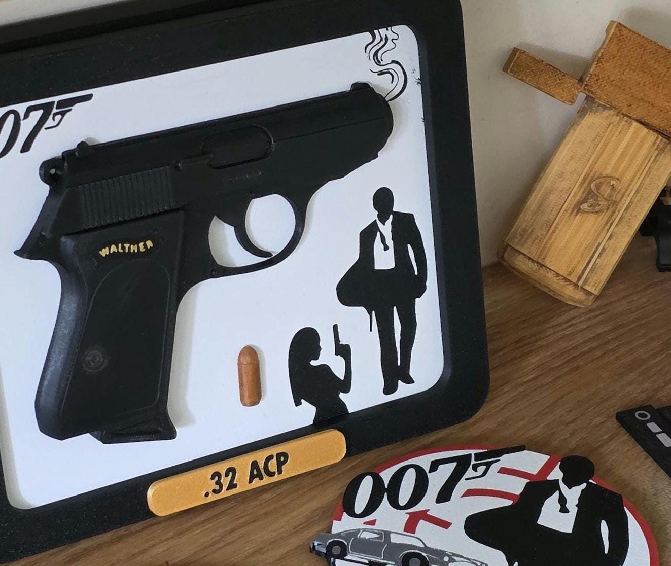 Bond Wall Art Walther PPK Bullet Scale Size Brass Printed Detailed Decor Collectable Film Movies James 32 acp Fleming Dr. No 007 Gun