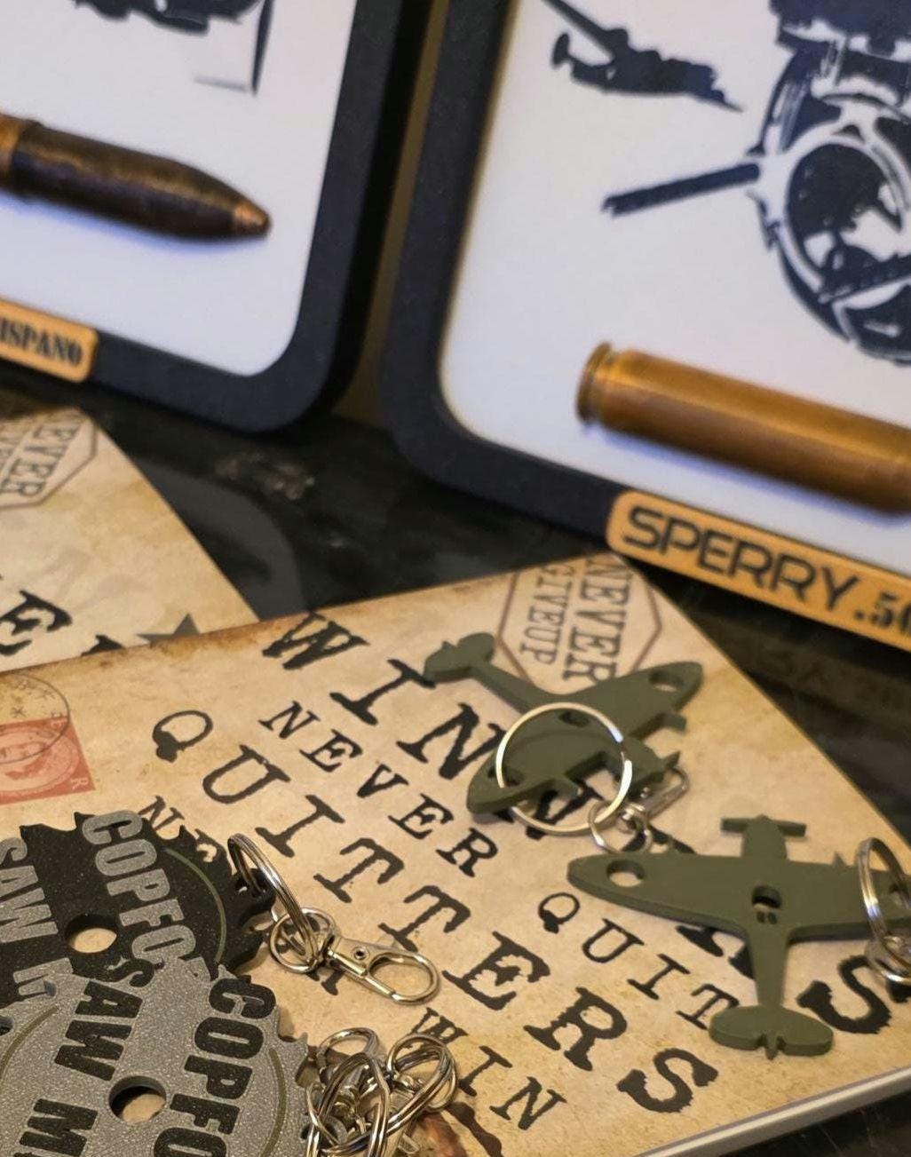 Gift Bag Filler Made in UK Recycled Plastic Supermarine Bright Spitfire Keyring 3d Printed WW2 Key Chain RAF Gift Party Shed Aircraft Pilot