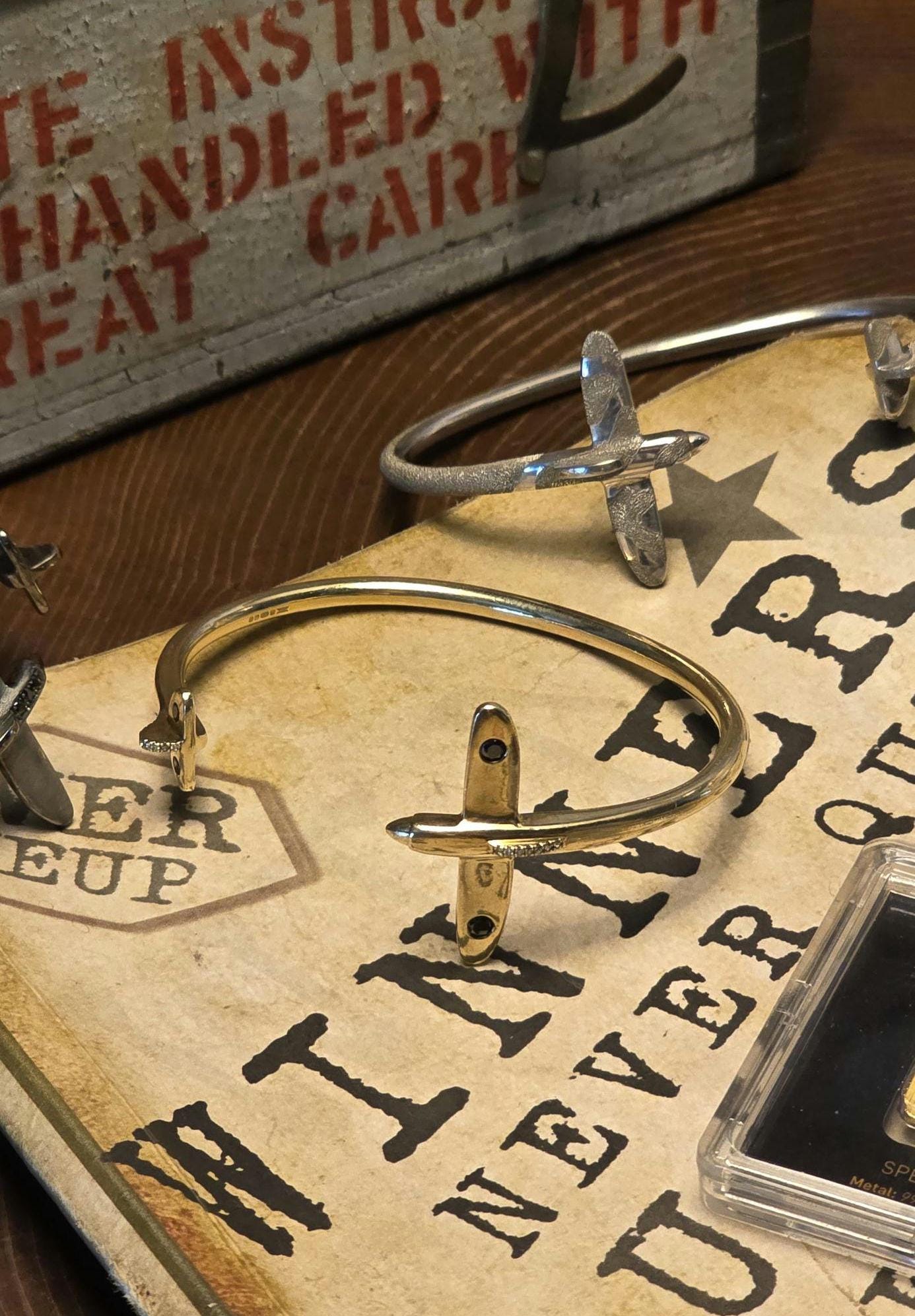 Handmade "Chasing your Tail" Bangles Commemorative Solid 9k Bracelet VE Day Collectable Bracelet WW2 Gold Silver Genuine Diamonds Pilot UK