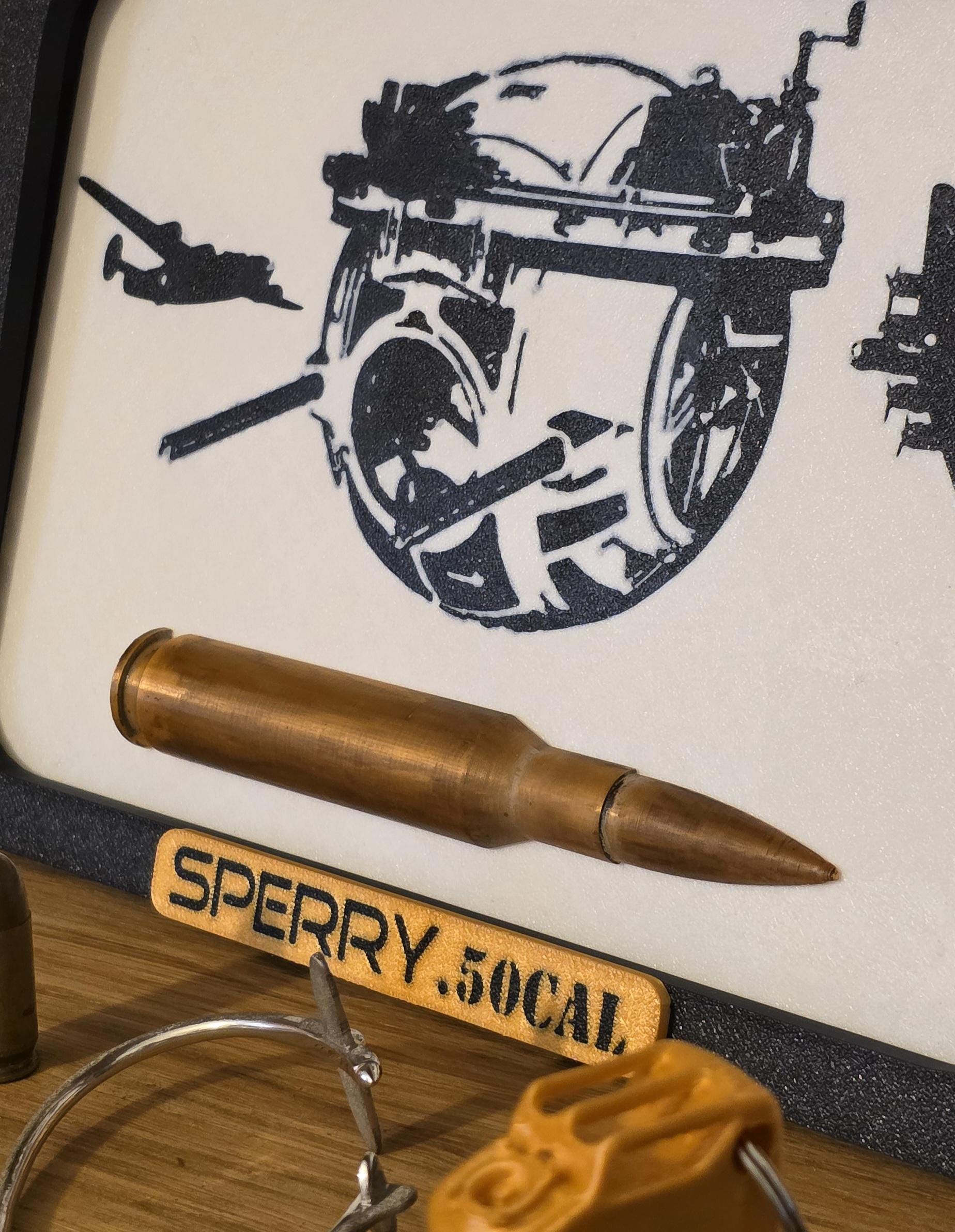 Framed B-17 Flying Fortress Sperry Ball Turret .50 Cal BMG Round B24 Belly Inert 3d Printed Aircraft Gift WW2 RAF Ammo Model Aviation 50