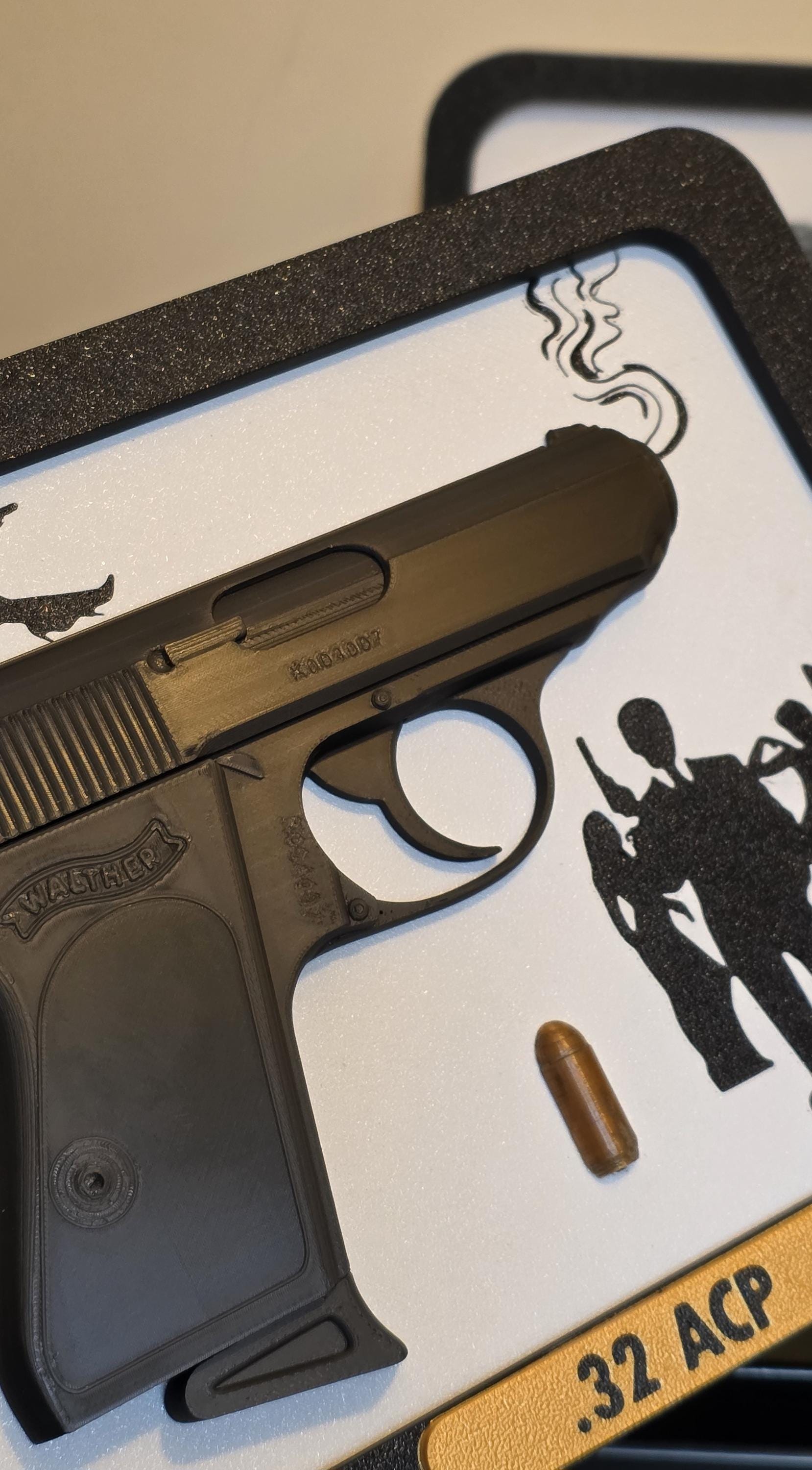 Bond Wall Art Walther PPK Bullet Scale Size Brass Printed Detailed Decor Collectable Film Movies James 32 acp Fleming Dr. No 007 Gun