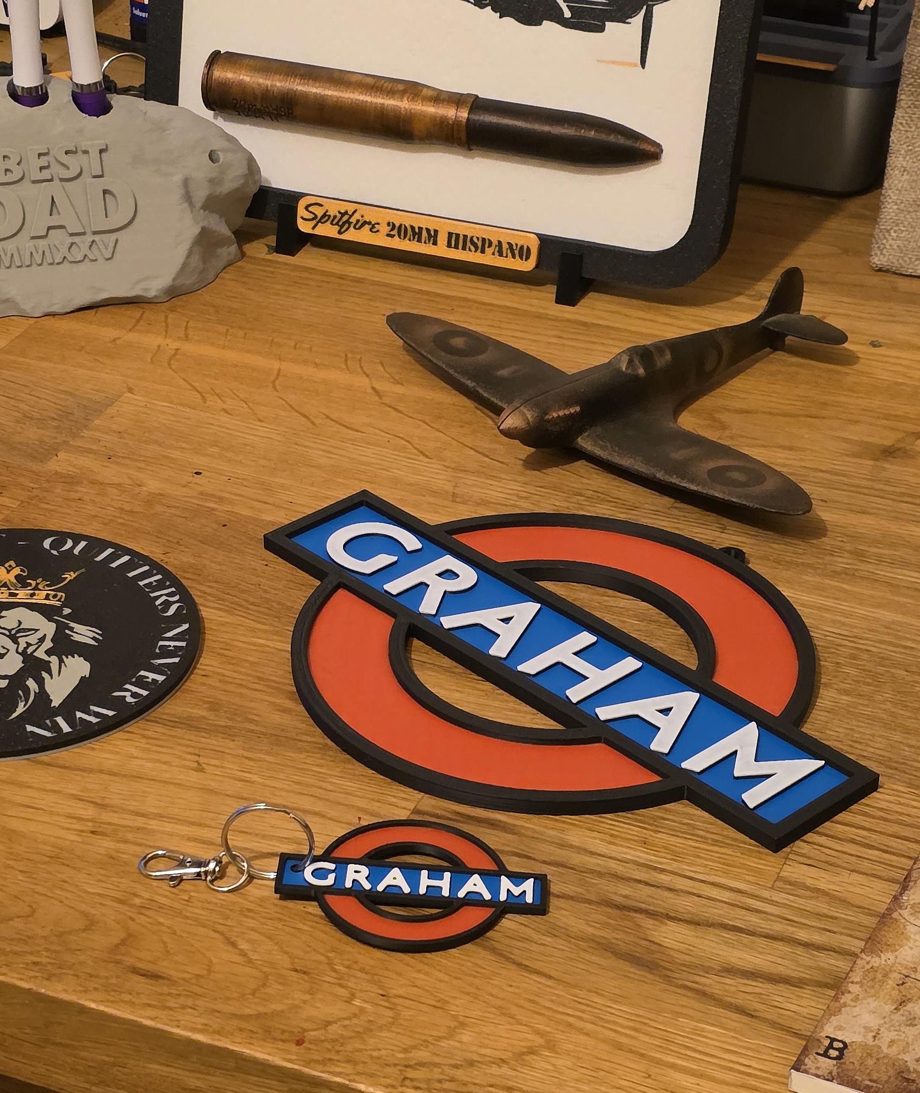 Personalised London Underground Subway Sign & Keyring Gift Set Wall Sign Made in UK Father's Day Shed Garage Man Cave