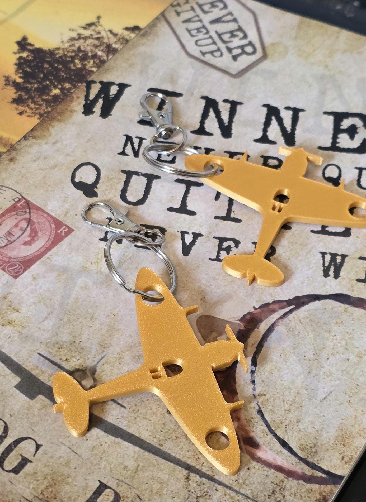 Gift Bag Filler Made in UK Recycled Plastic Supermarine Bright Spitfire Keyring 3d Printed WW2 Key Chain RAF Gift Party Shed Aircraft Pilot