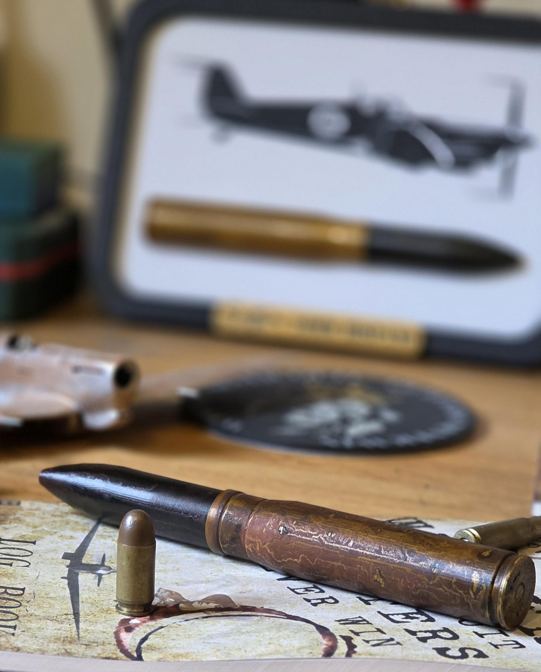 Spitfire 20mm Hispano Round Supermarine made in UK Scale Inert 3d Printed Aircraft Gift Day WW2 RAF Ammo Model Full Aviation Desk Fathers