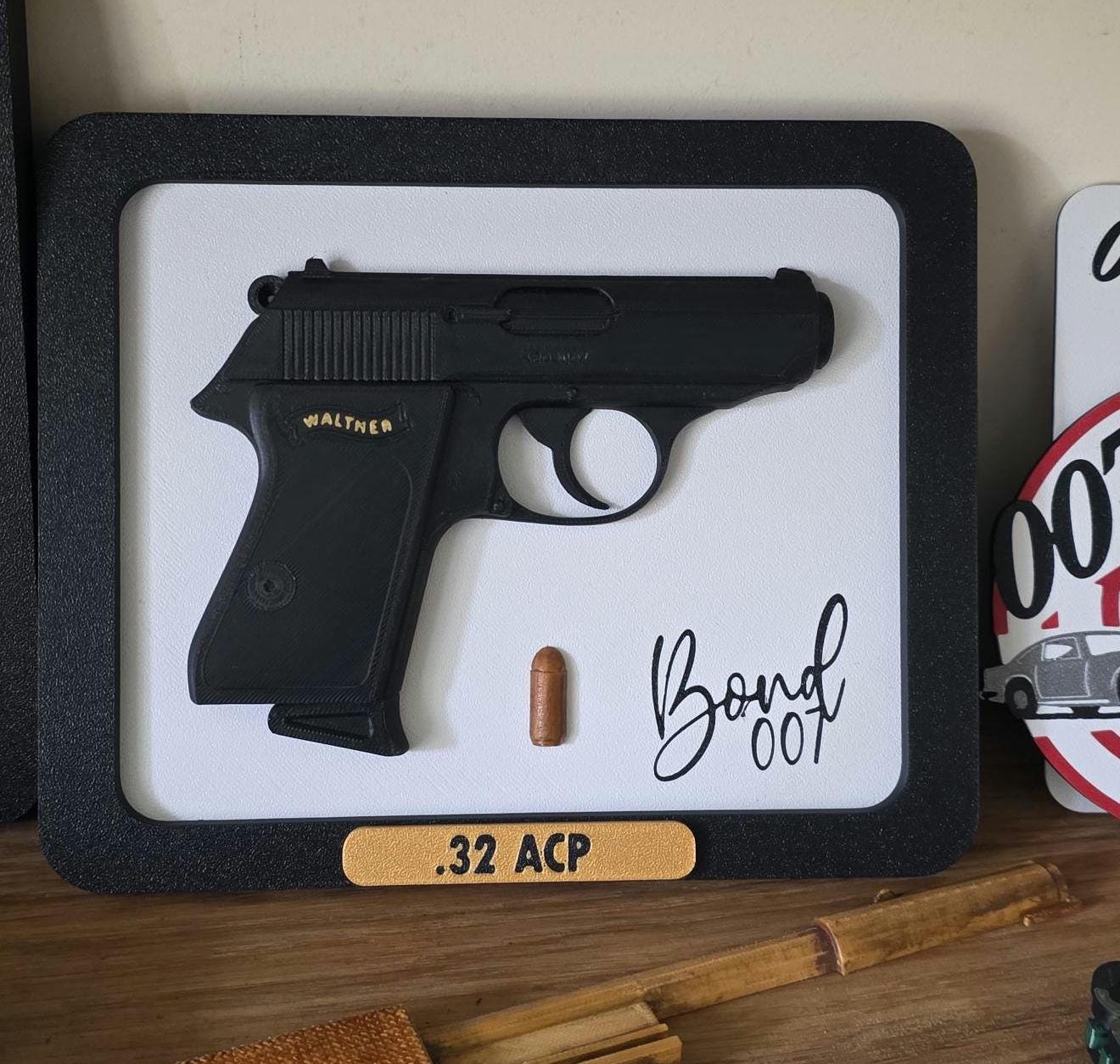 Bond Wall Art Walther PPK Bullet Scale Size Brass Printed Detailed Decor Collectable Film Movies James 32 acp Fleming Dr. No 007 Gun