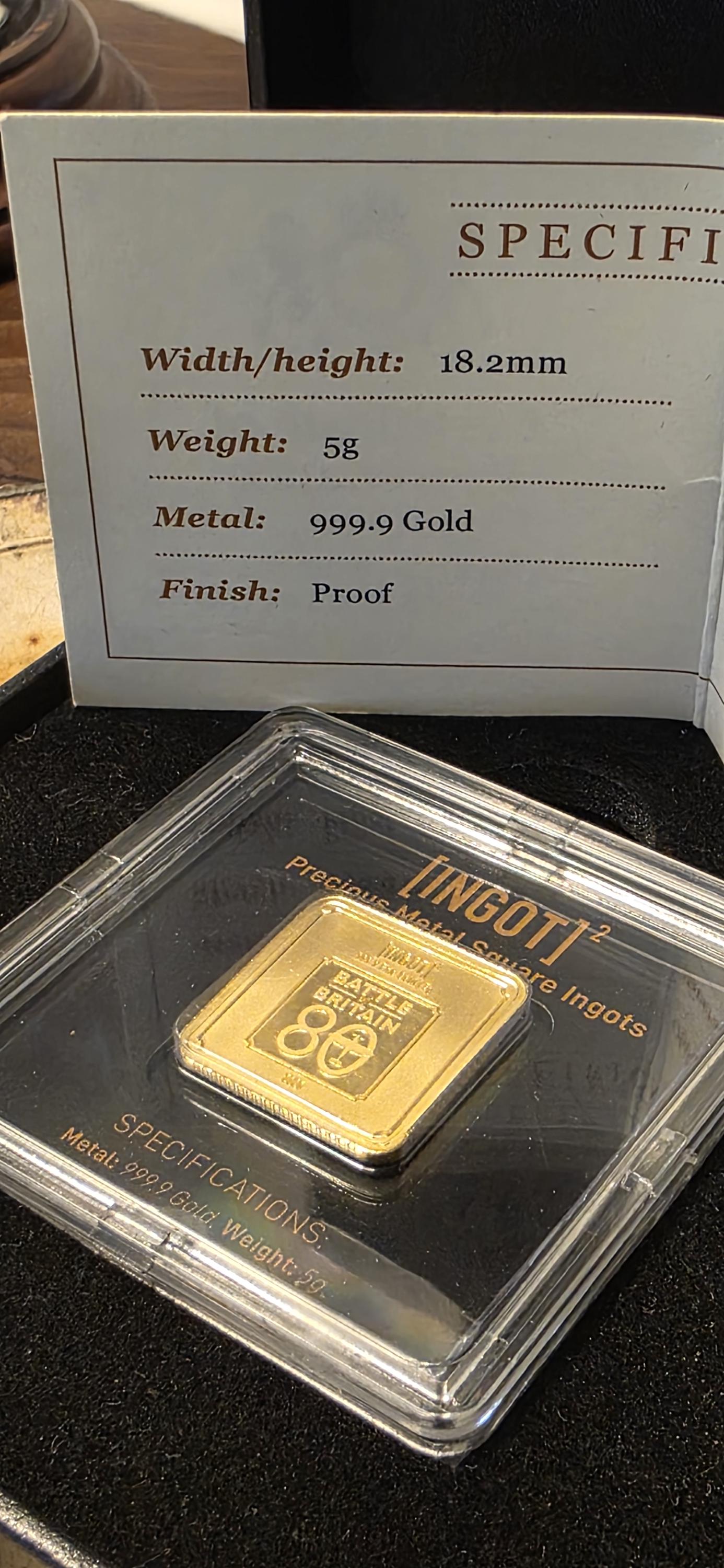 5gram Gold .999 Bar & Handmade Bangle D-Day Battle of Britain Spitfire Commemorative Solid 24k Gold Bullion Bracelet VE Day Ingot WW2