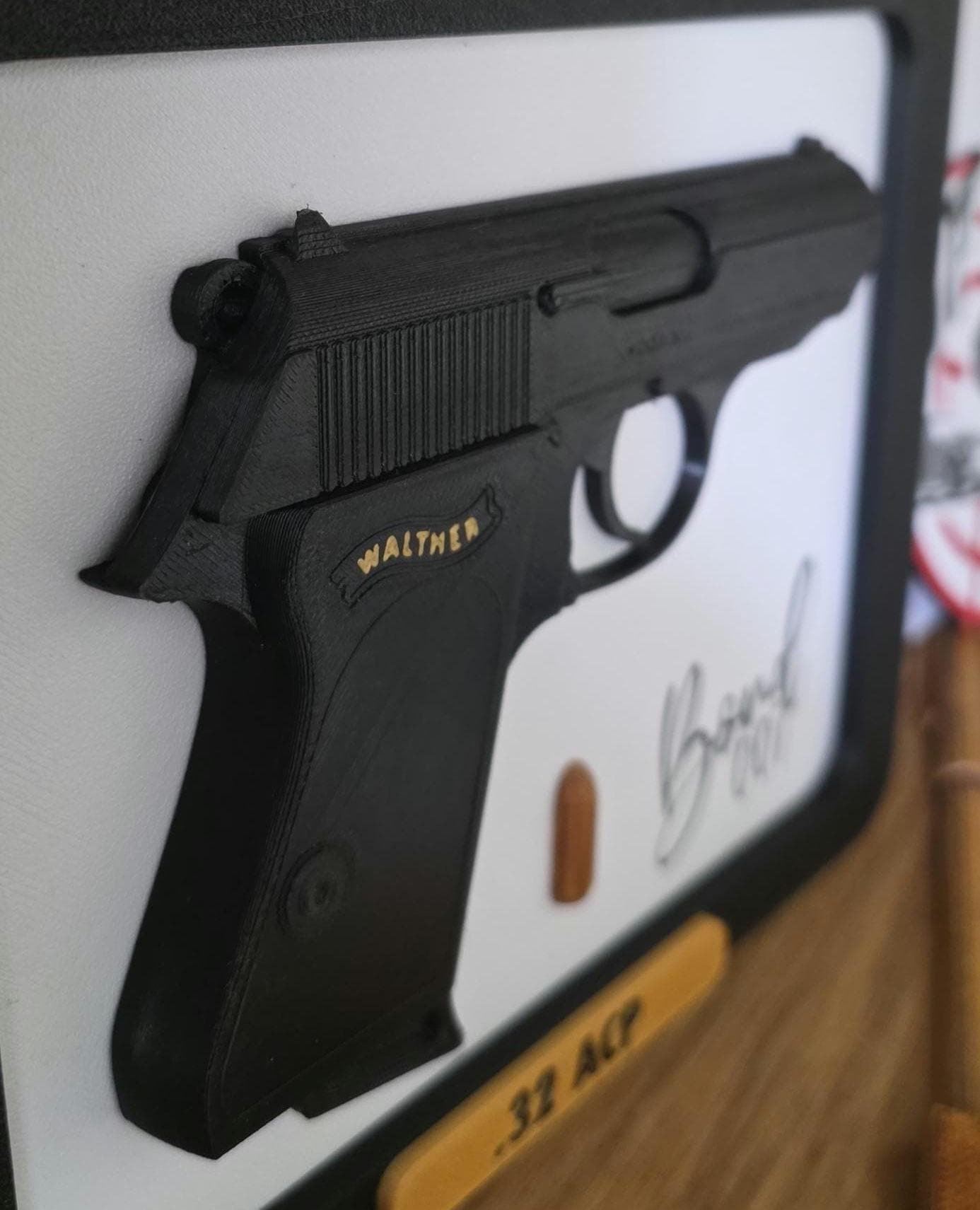 Bond Wall Art Walther PPK Bullet Scale Size Brass Printed Detailed Decor Collectable Film Movies James 32 acp Fleming Dr. No 007 Gun