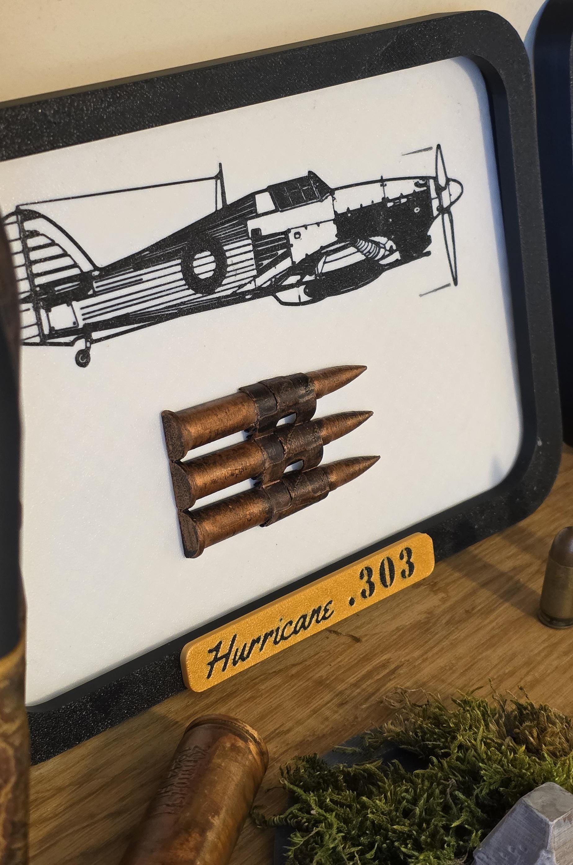 Framed Hurricane .303 Belt Round Hawker Made in UK Scale Inert 3d Printed Aircraft Gift Day WW2 RAF Ammo Model Full Aviation