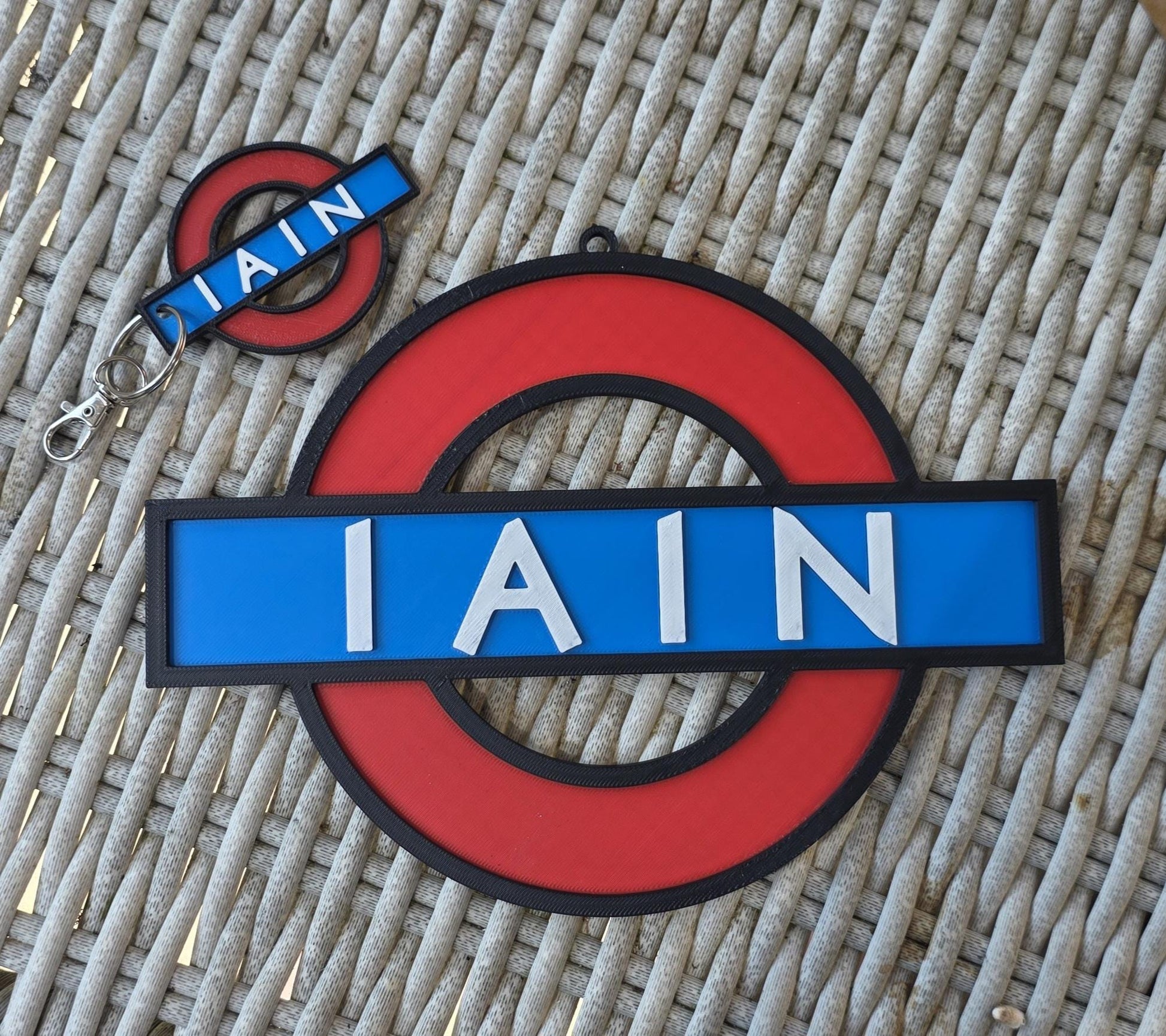 Personalised London Underground Subway Sign & Keyring Gift Set Wall Sign Made in UK Father's Day Shed Garage Man Cave