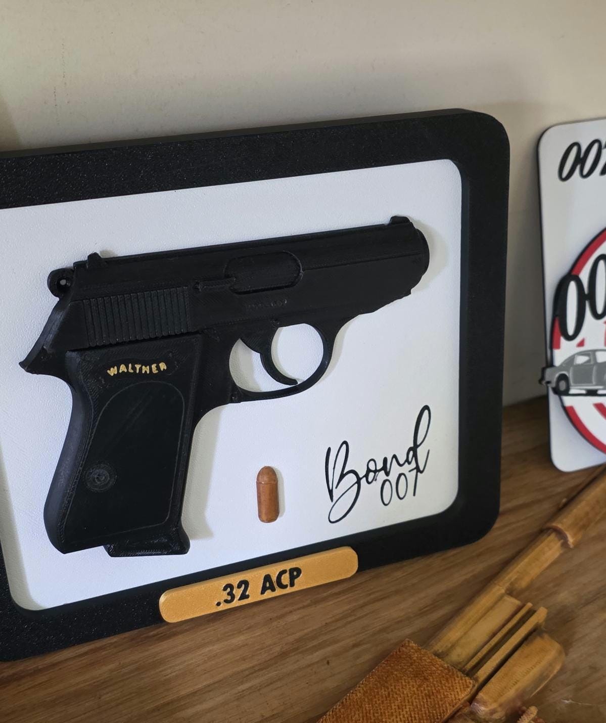 Bond Wall Art Walther PPK Bullet Scale Size Brass Printed Detailed Decor Collectable Film Movies James 32 acp Fleming Dr. No 007 Gun