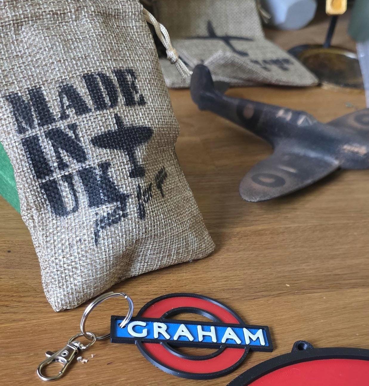 Personalised London Underground Subway Sign & Keyring Gift Set Wall Sign Made in UK Father's Day Shed Garage Man Cave