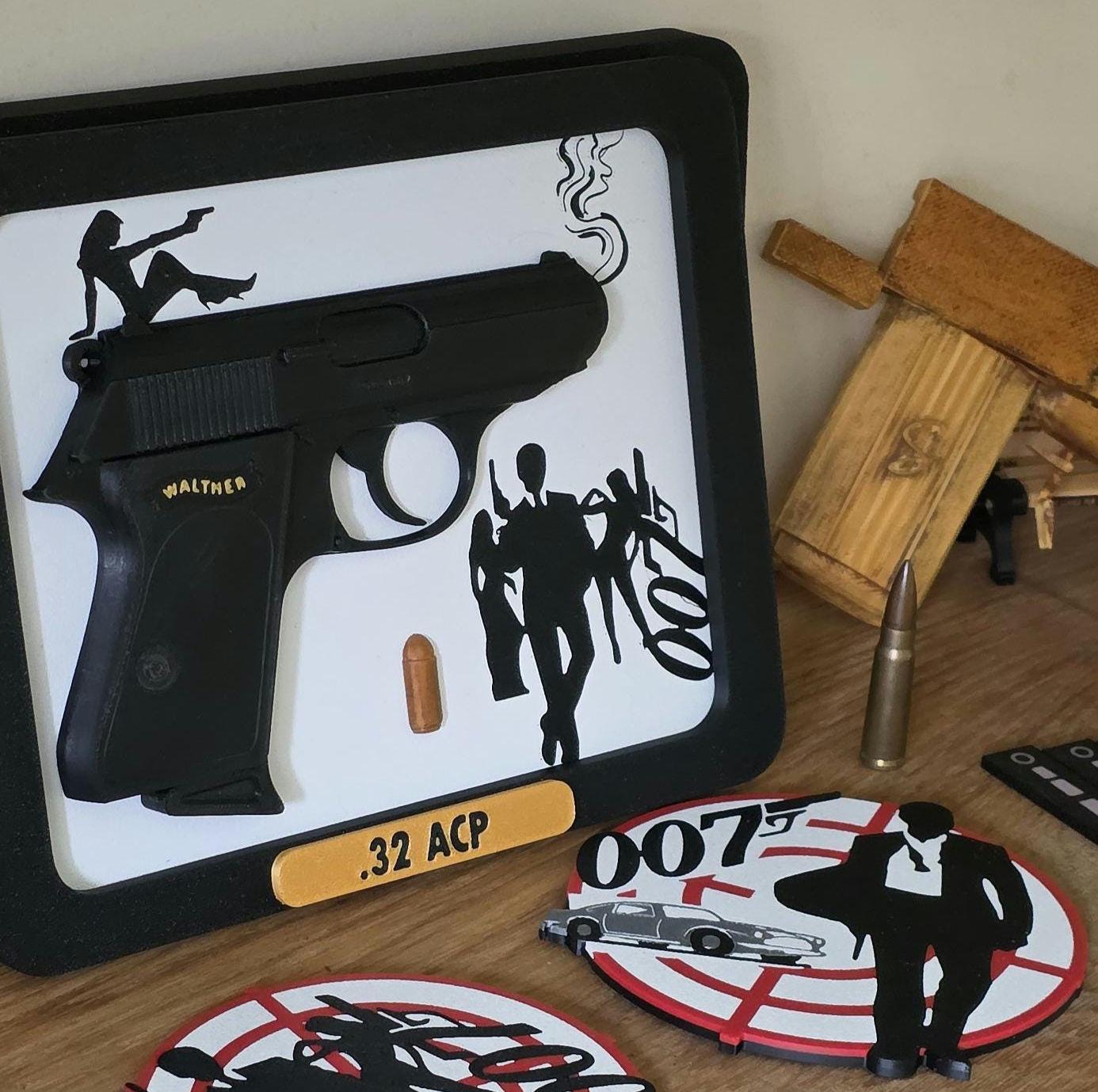 Bond Wall Art Walther PPK Bullet Scale Size Brass Printed Detailed Decor Collectable Film Movies James 32 acp Fleming Dr. No 007 Gun