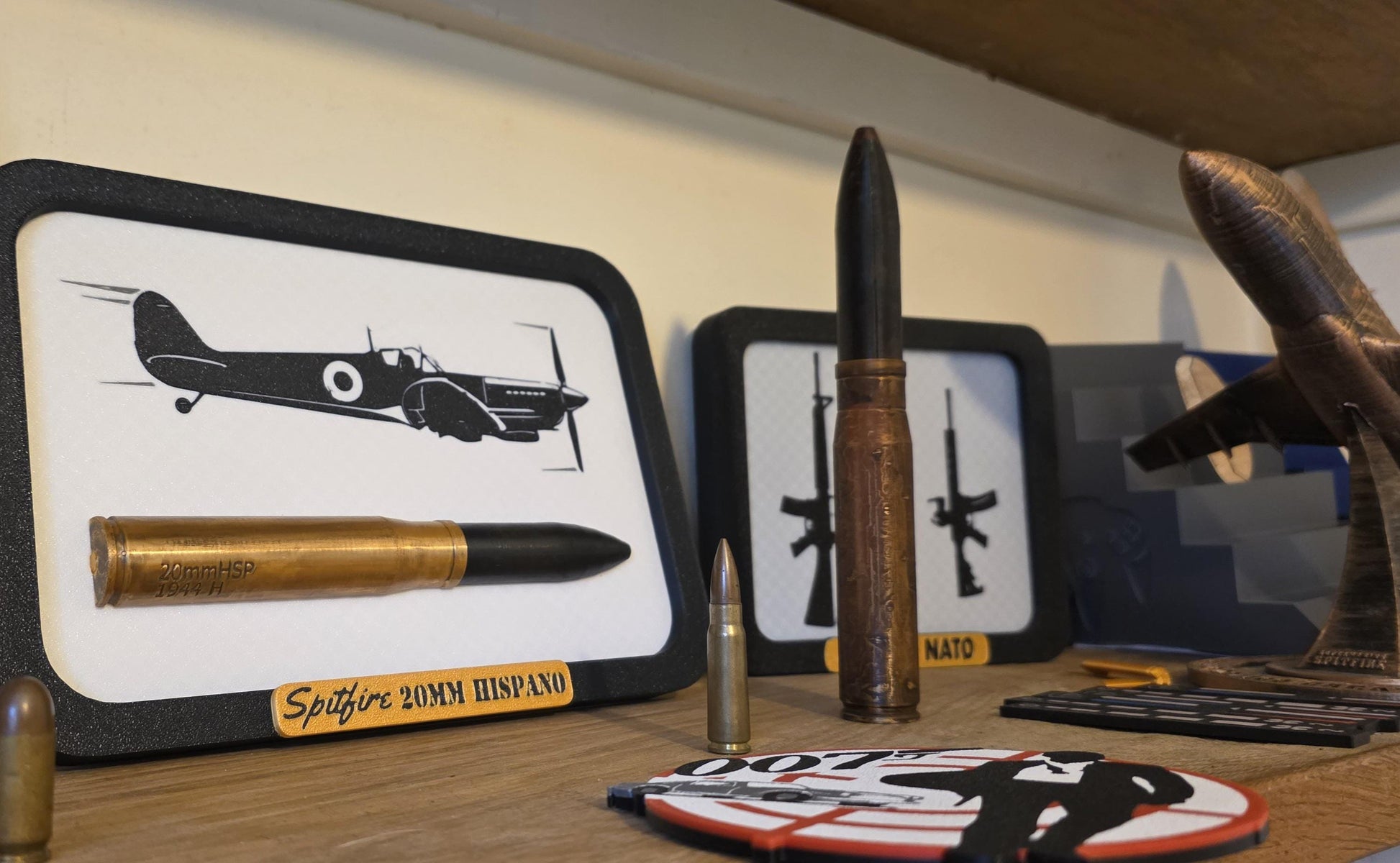 Spitfire 20mm Hispano Round Supermarine made in UK Scale Inert 3d Printed Aircraft Gift Day WW2 RAF Ammo Model Full Aviation Desk Fathers