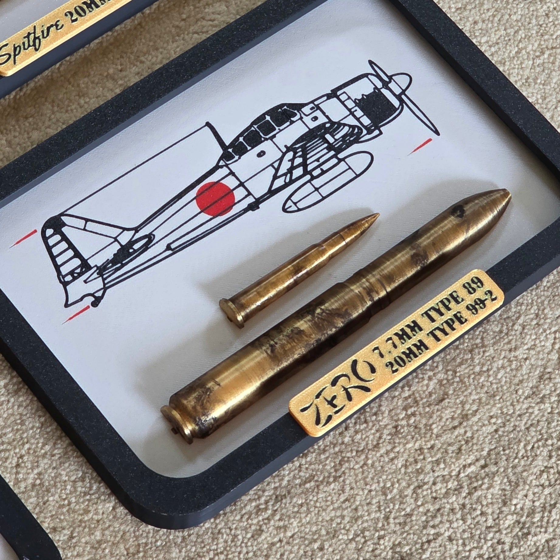 Framed C6M Zero 7.7mm 20mm Round Mitsubishi UK Scale Inert 3d Printed Aircraft Gift WW2 RAF Ammo Full Aviation Desk