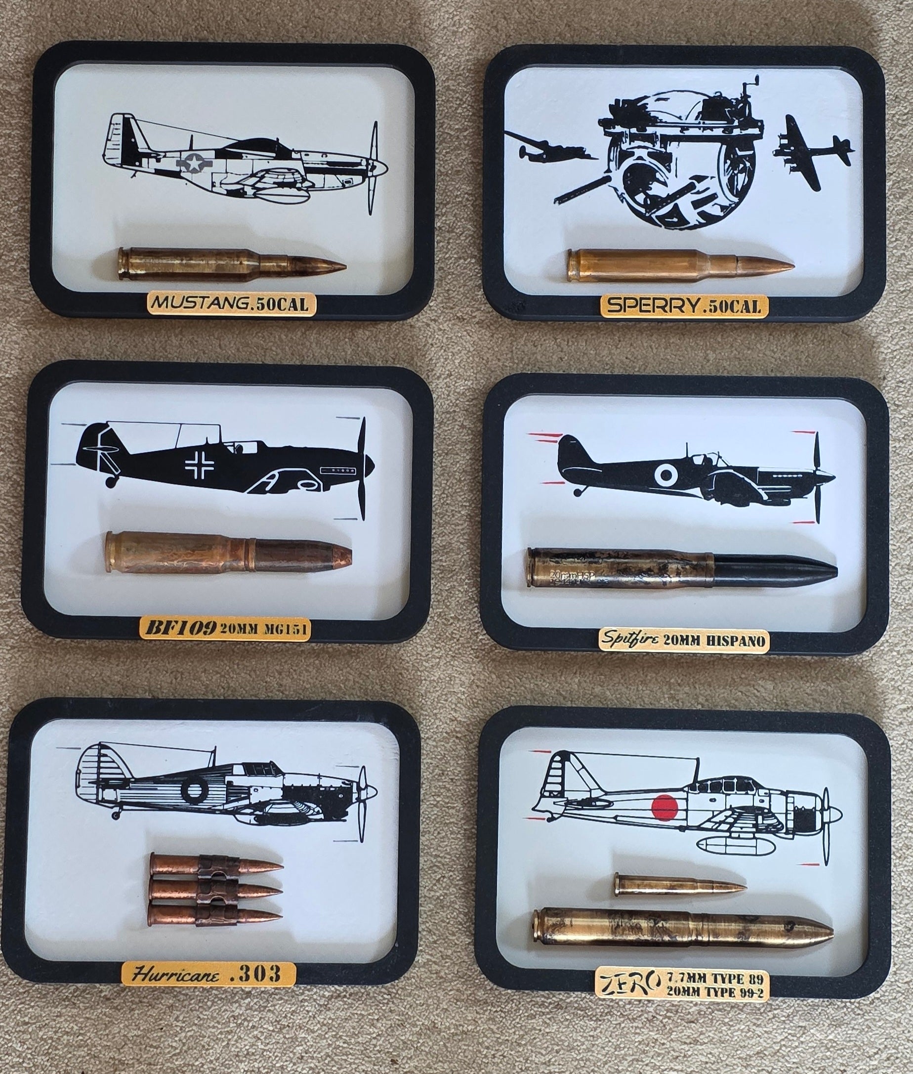 Framed Mustang P-51 .50 Cal BMG UK Scale Inert 3d Printed Aircraft Gift WW2 RAF Ammo Full Aviation Desk