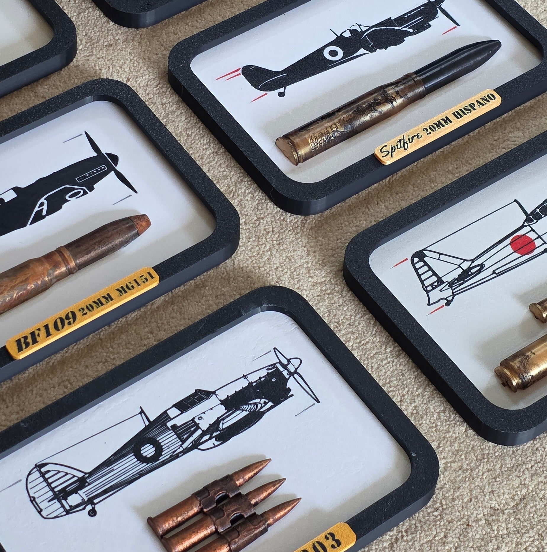 Framed Mustang P-51 .50 Cal BMG UK Scale Inert 3d Printed Aircraft Gift WW2 RAF Ammo Full Aviation Desk