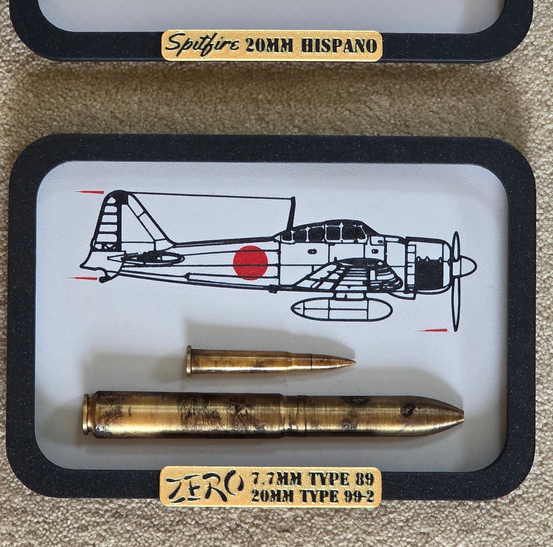 Framed C6M Zero 7.7mm 20mm Round Mitsubishi UK Scale Inert 3d Printed Aircraft Gift WW2 RAF Ammo Full Aviation Desk