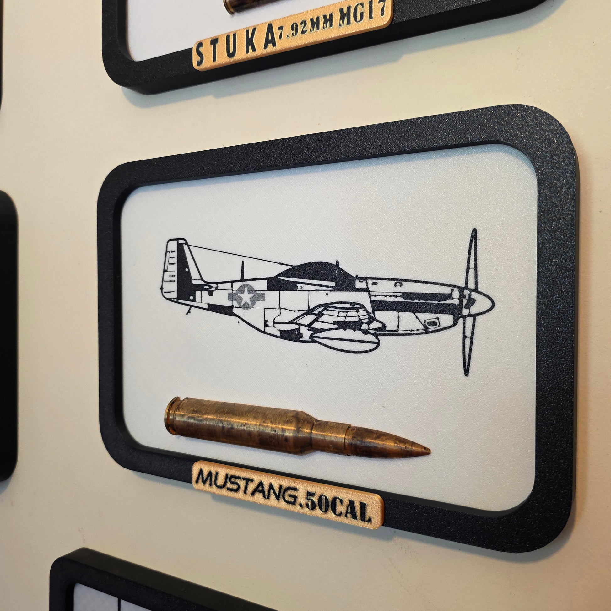 Framed Mustang P-51 .50 Cal BMG UK Scale Inert 3d Printed Aircraft Gift WW2 RAF Ammo Full Aviation Desk