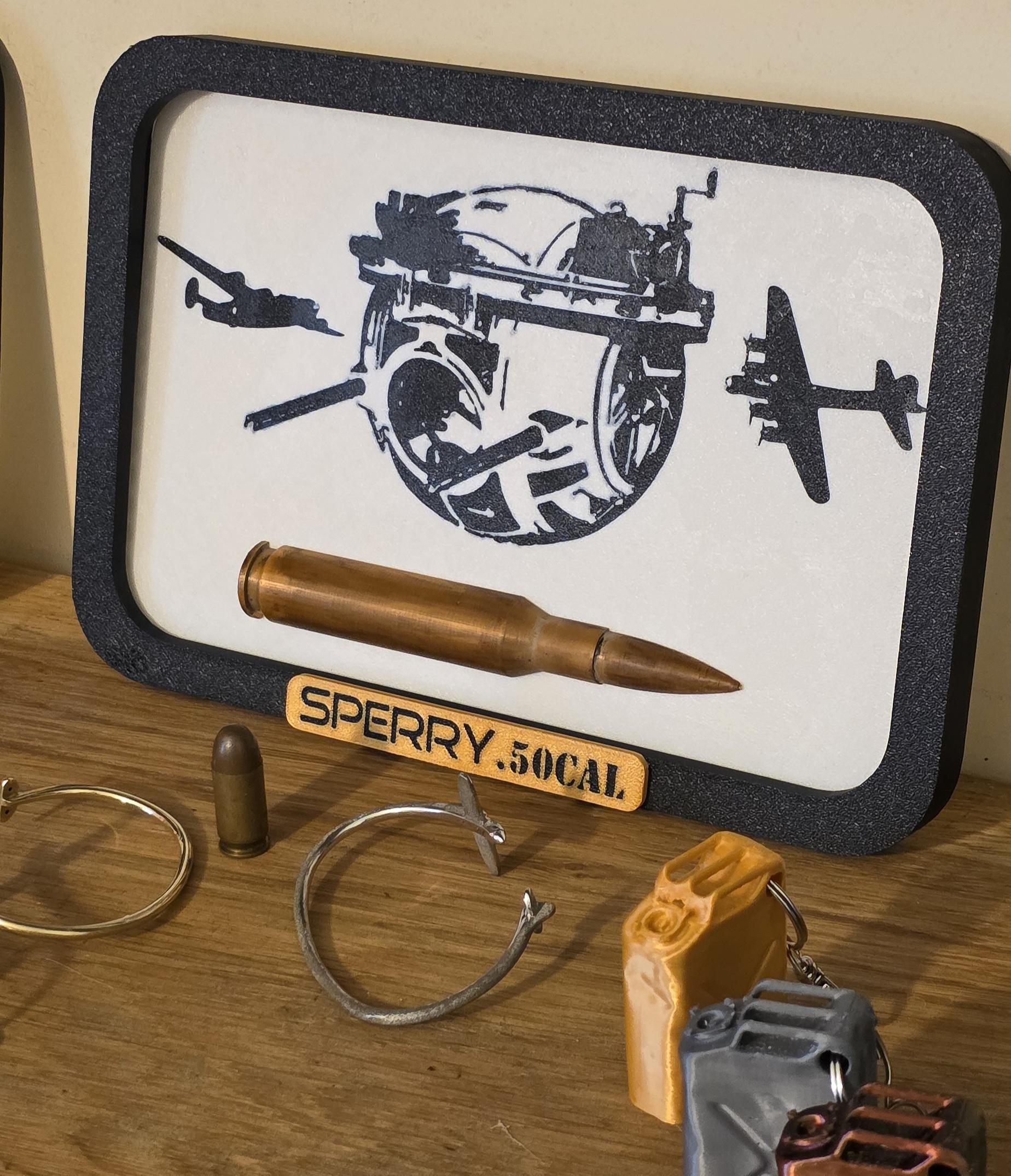 Framed B-17 Flying Fortress Sperry Ball Turret .50 Cal BMG Round B24 Belly Inert 3d Printed Aircraft Gift WW2 RAF Ammo Model Aviation 50