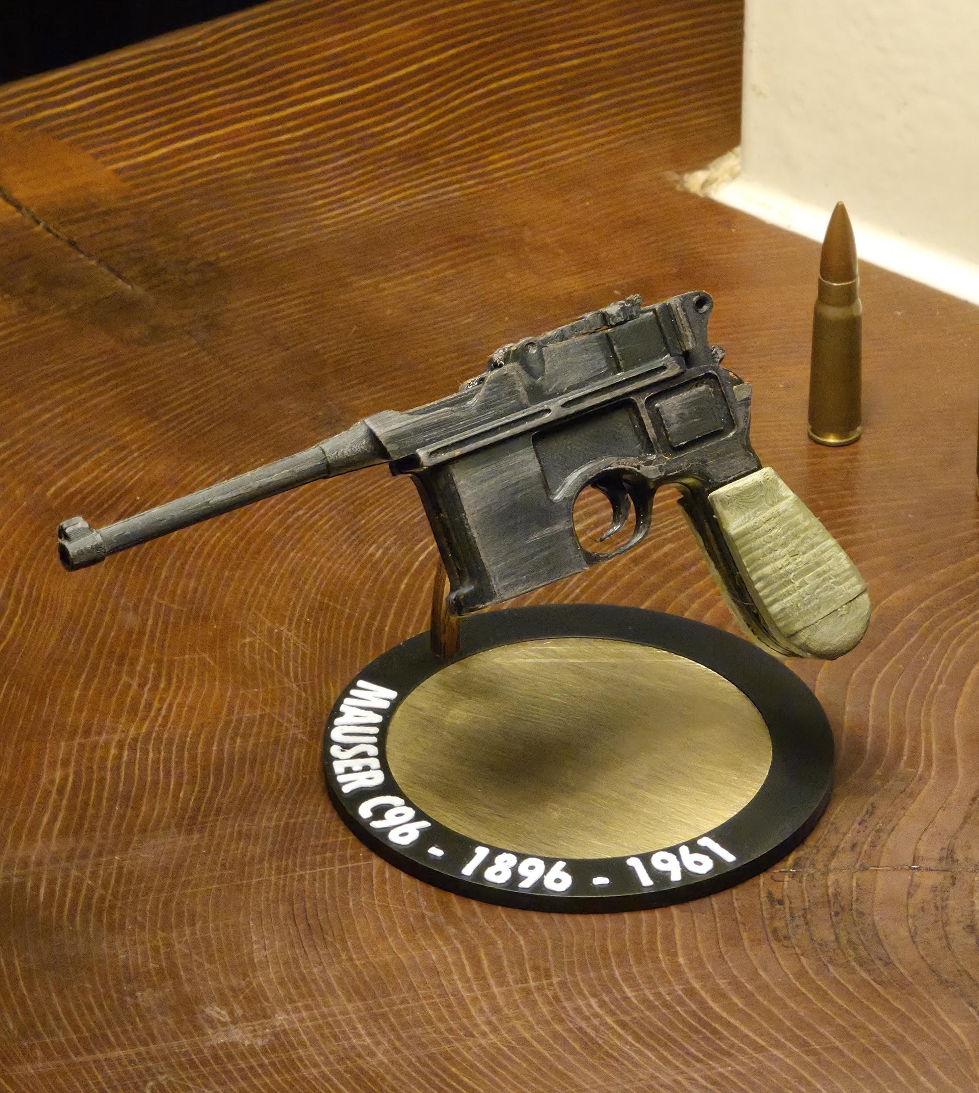 Mauser C96 Scale Model Desk Ornament Collectable 3d Printed Antique Brass Base Pistol High Detail