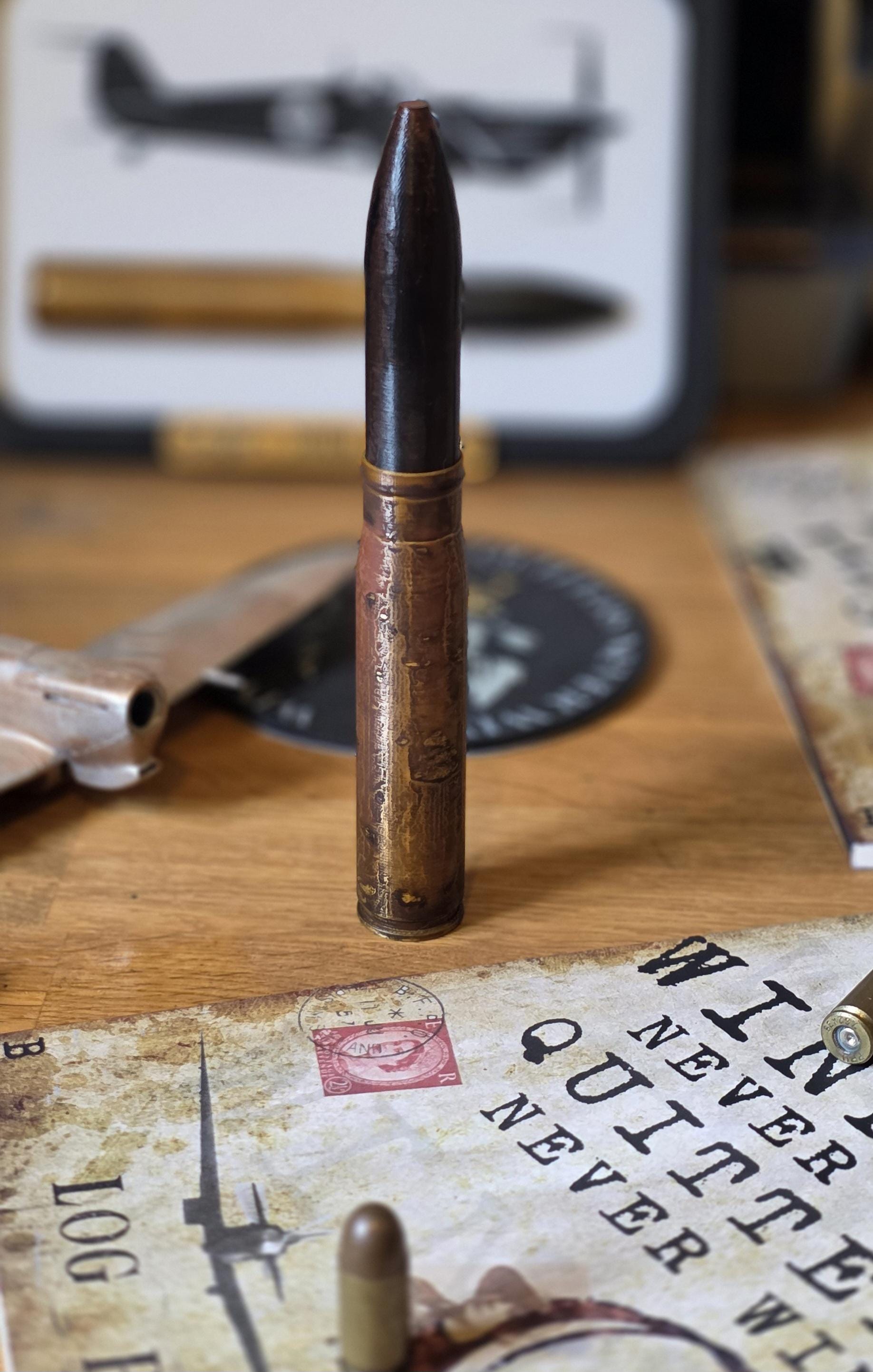 Spitfire 20mm Hispano Round Supermarine made in UK Scale Inert 3d Printed Aircraft Gift Day WW2 RAF Ammo Model Full Aviation Desk Fathers