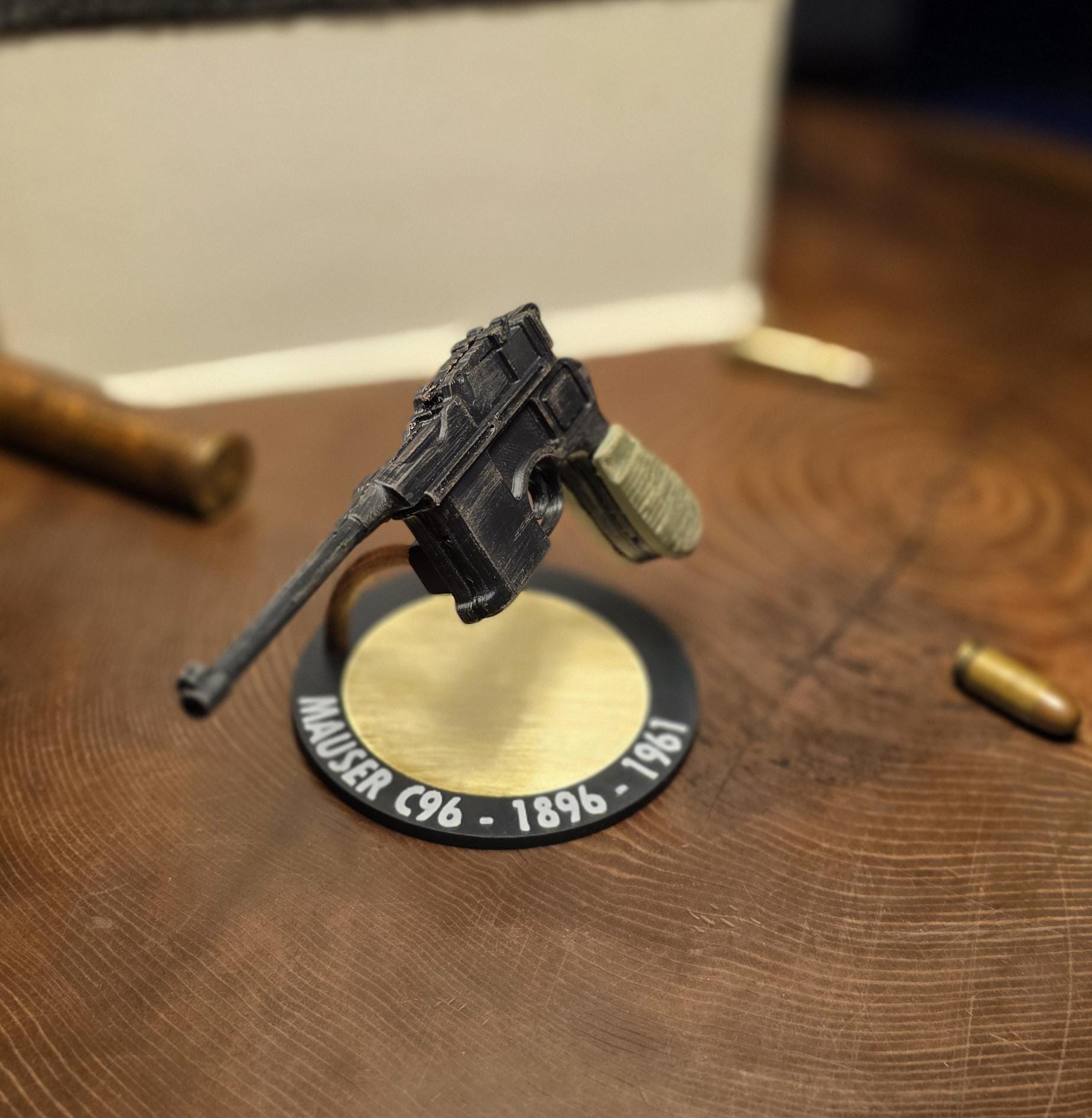 Mauser C96 Scale Model Desk Ornament Collectable 3d Printed Antique Brass Base Pistol High Detail