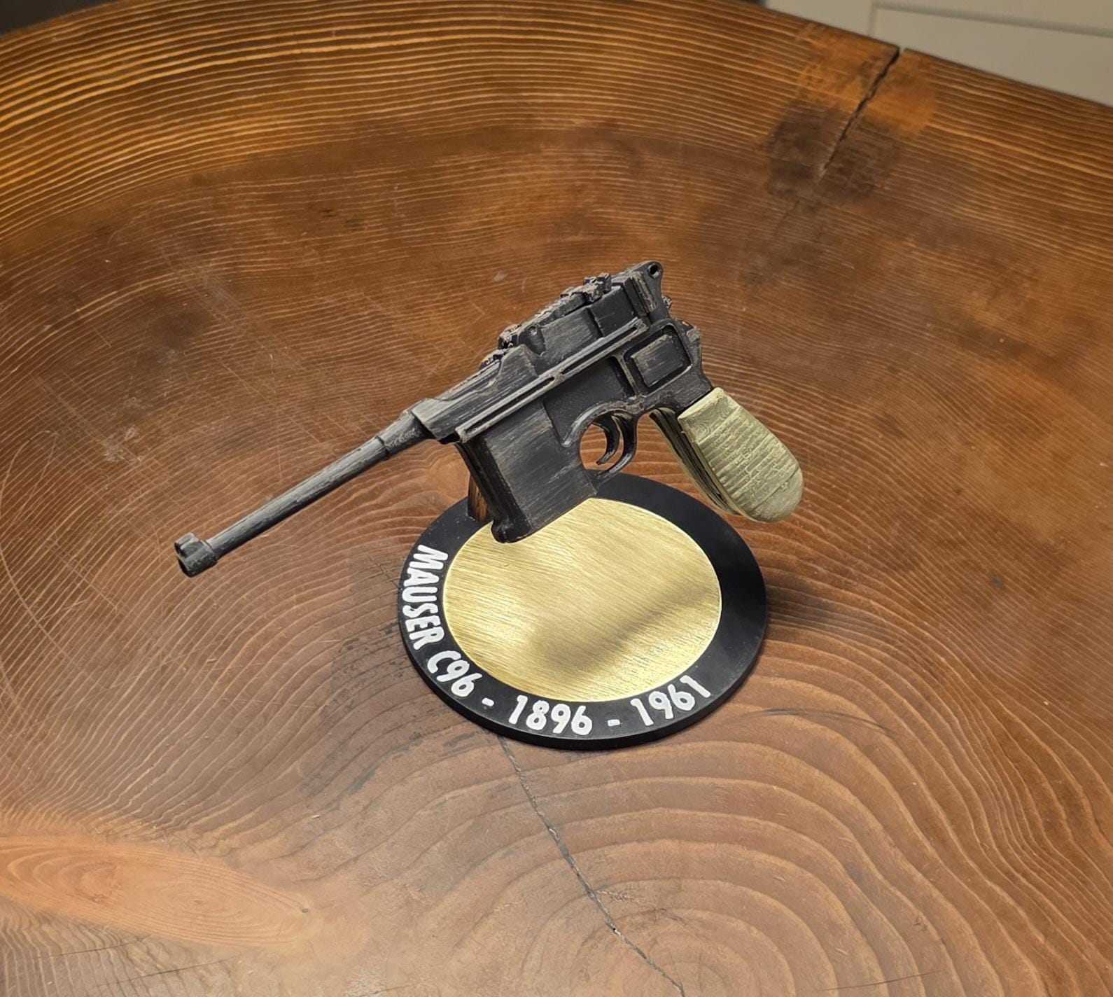 Mauser C96 Scale Model Desk Ornament Collectable 3d Printed Antique Brass Base Pistol High Detail