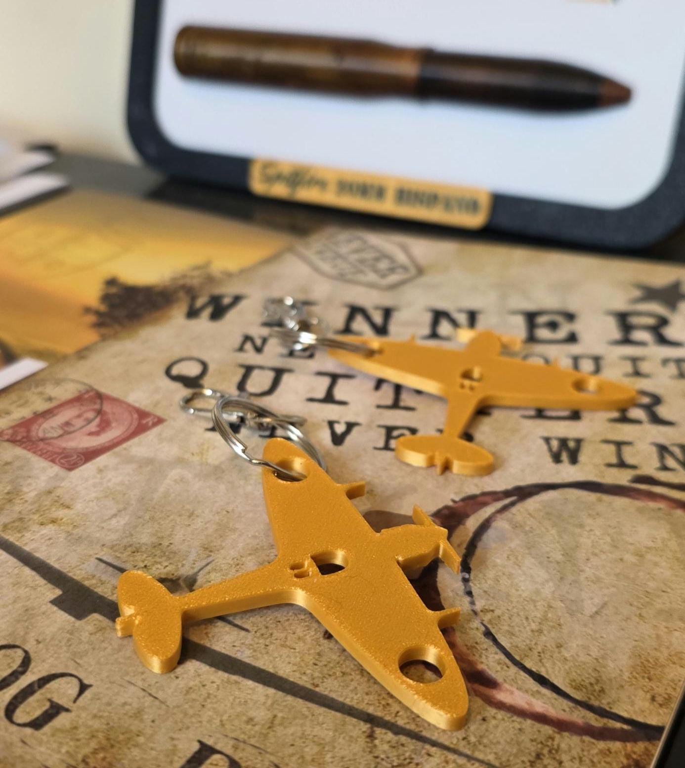 Gift Bag Filler Made in UK Recycled Plastic Supermarine Bright Spitfire Keyring 3d Printed WW2 Key Chain RAF Gift Party Shed Aircraft Pilot