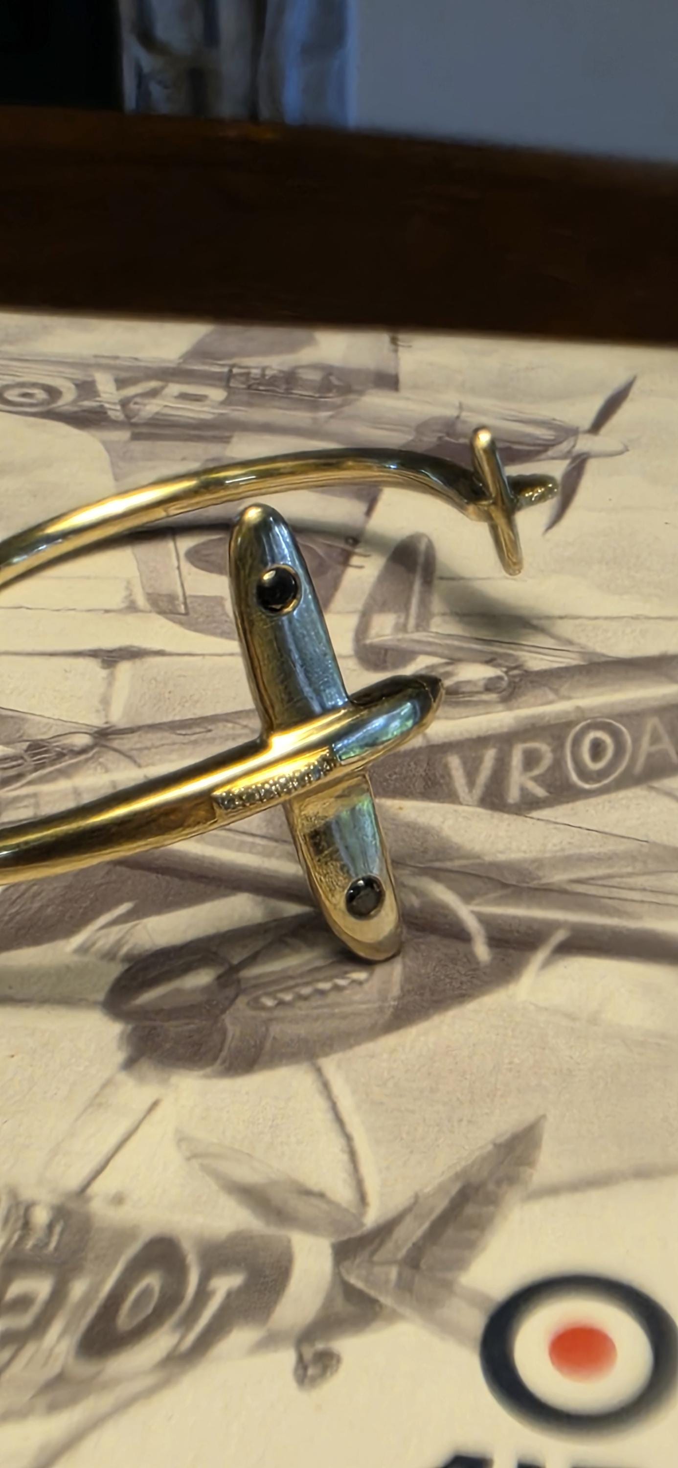 5gram Gold .999 Bar & Handmade Bangle D-Day Battle of Britain Spitfire Commemorative Solid 24k Gold Bullion Bracelet VE Day Ingot WW2