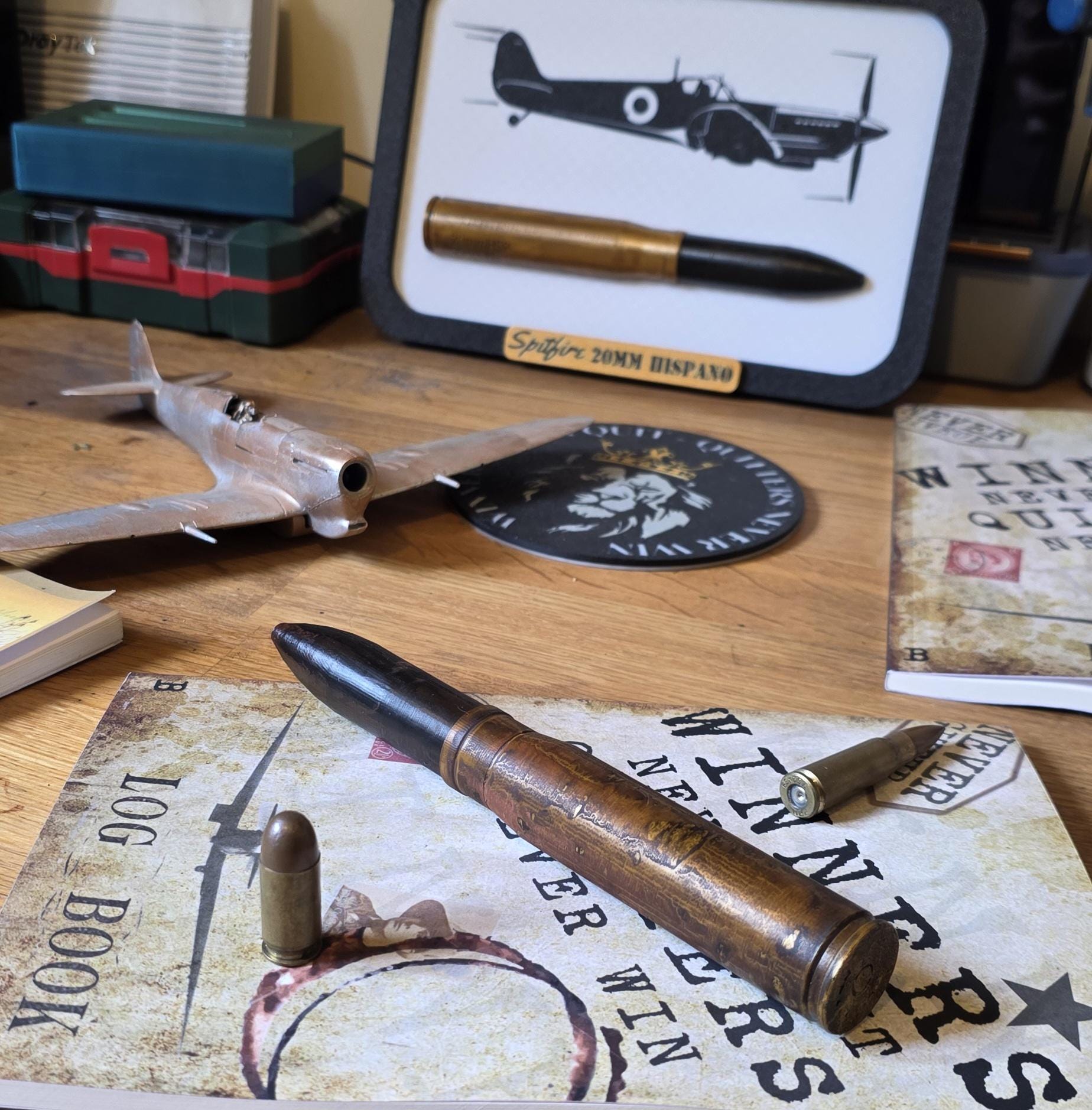 Spitfire 20mm Hispano Round Supermarine made in UK Scale Inert 3d Printed Aircraft Gift Day WW2 RAF Ammo Model Full Aviation Desk Fathers