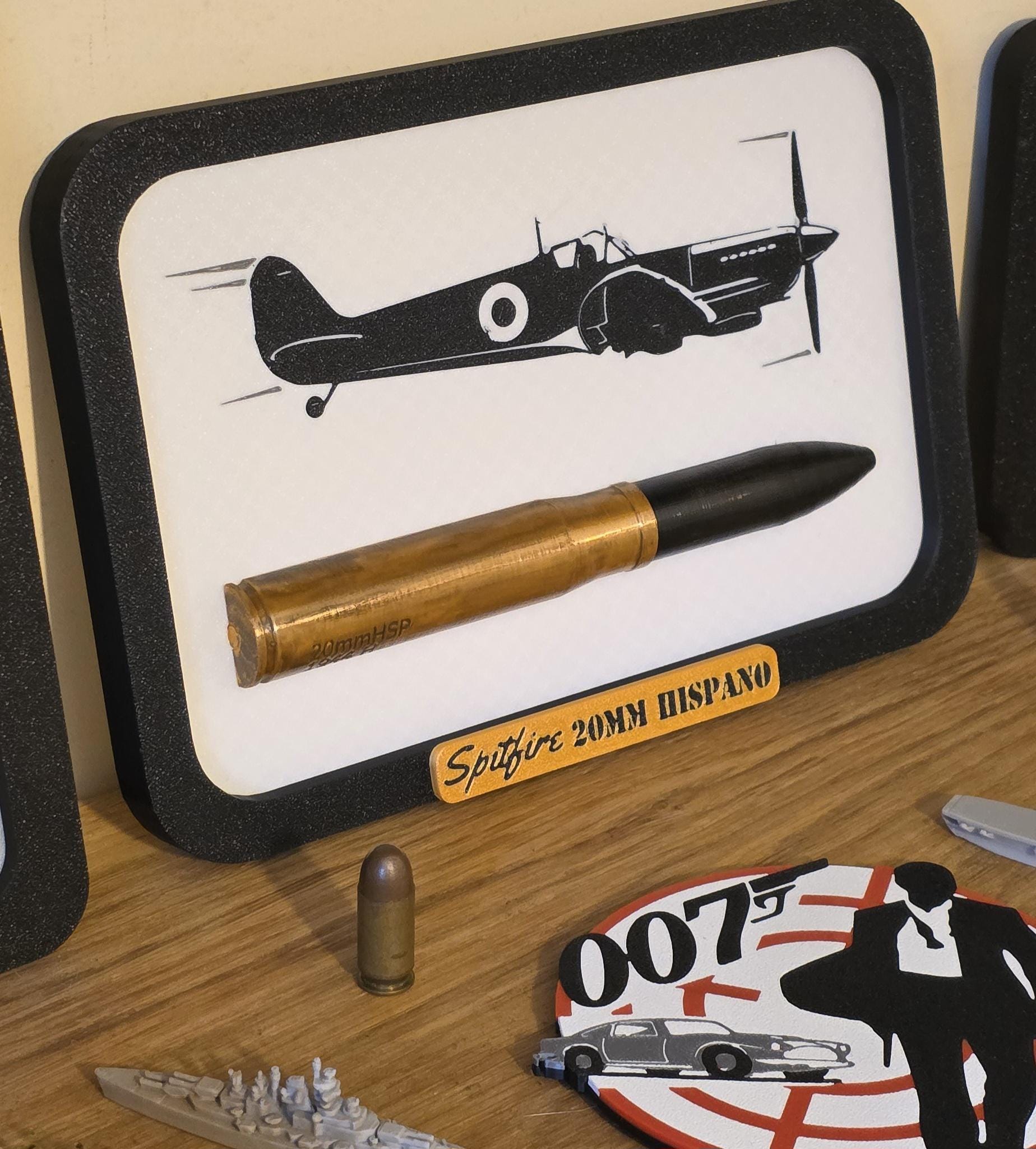 Framed Spitfire 20mm Hispano Round Supermarine UK Scale Inert 3d Printed Aircraft Gift WW2 RAF Ammo Full Aviation BF109 Hurricane Fortress