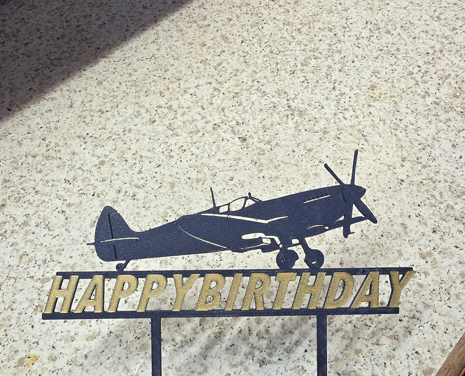 Spitfire Cake Topper Personalised Supermarine Happy Birthday Cake Gold RAF Blue 3d Printed Eco Candle Holder Name Celebration